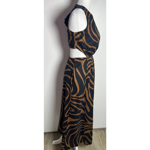 Banana Republic Linen Blend Cut-Out Size 4 MIDI Geometric Swirl Dress EUC - Picture 4 of 11